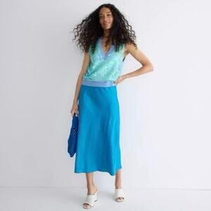 J. Crew Gwyneth Turquoise Blue Slip Midi Skirt, Size Medium AC467